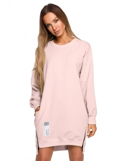model 18004125 Svetrová tunika se zipy cukrově růžová - Moe model 18004125 Svetrová tunika se zipy cukrově růžová - Moe