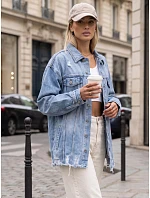 Dámská džínová bunda oversize s odřeninami, světle modrá, FashionStreet TY5686 Dámská džínová bunda oversize s odřeninami, světle modrá, FashionStreet TY5686