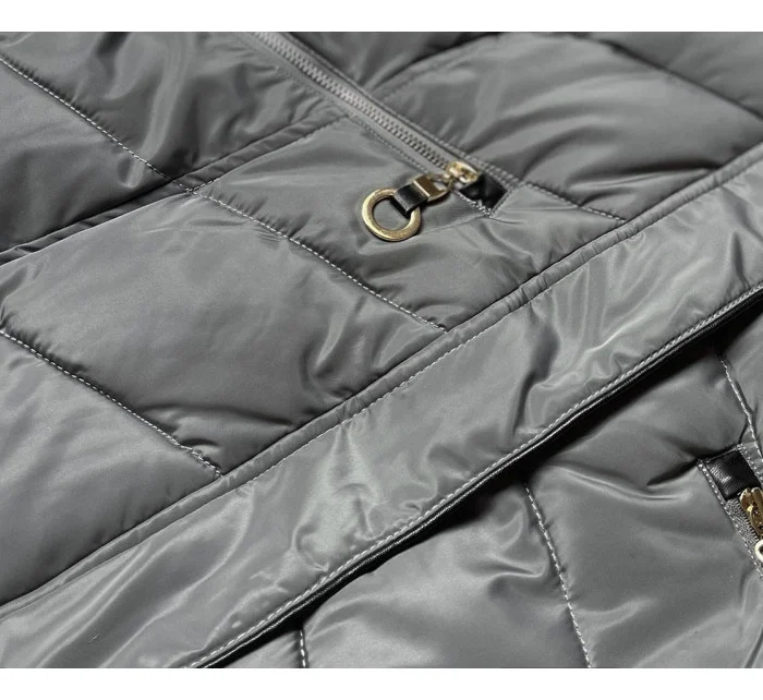 Šedá dámská prošívaná zimní bunda s kapucí (w732) Šedá dámská prošívaná zimní bunda s kapucí (w732)