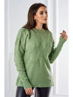 Svetr model 18970337 přes hlavu s módní vazbou tmavá máta - K-Fashion Svetr model 18970337 přes hlavu s módní vazbou tmavá máta - K-Fashion