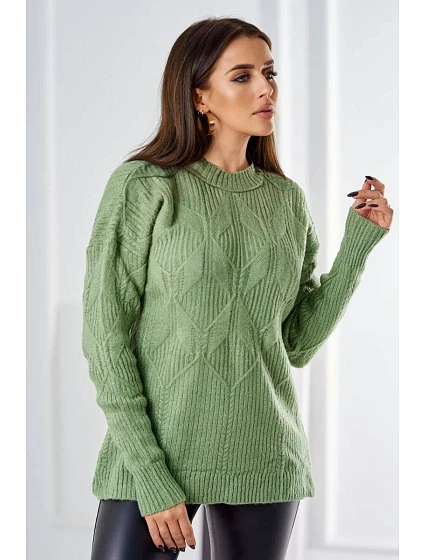 Svetr model 18970337 přes hlavu s módní vazbou tmavá máta - K-Fashion