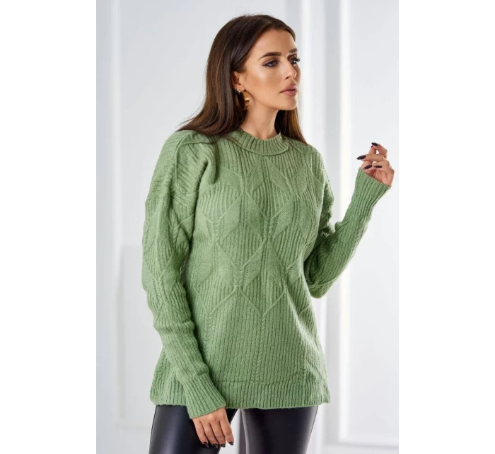 Svetr model 18970337 přes hlavu s módní vazbou tmavá máta - K-Fashion Svetr model 18970337 přes hlavu s módní vazbou tmavá máta - K-Fashion