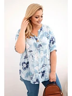 Dámská bavlněná halenka Plus Size s květinovým vzorem modrá