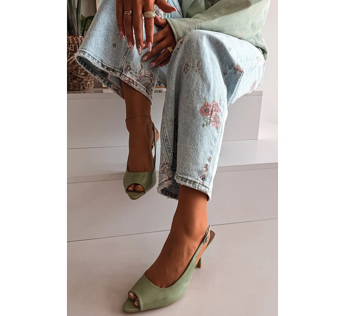 Dámské sandály na podpatku Zelené model 22091994 - Boto Dámské sandály na podpatku Zelené model 22091994 - Boto