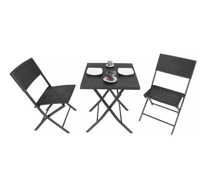 BALKONOVÝ NÁBYTEK SET STŮL 58X58X70CM A 2 ŽIDLE ČERNÁ