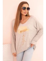 Dámská blůza z viskózy s dlouhým rukávem a zlatým květinovým potiskem béžový melír Dámská blůza z viskózy s dlouhým rukávem a zlatým květinovým potiskem béžový melír