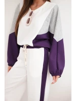 Dámský komplet model 21938026 s volnou mikinou a kalhotami s širokým nohavicí tmavě fialový - K-Fashion