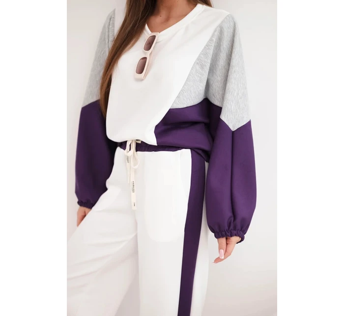 Dámský komplet model 21938026 s volnou mikinou a kalhotami s širokým nohavicí tmavě fialový - K-Fashion