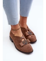 Dámské polobotky z ekokože s nízkým podpatkem a ozdobou hnědé model 21658368 - Boto