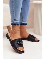 Dámské Pantofle Na Plochém Podpatku S Ozdobným Detalem model 21698262 Černé - S.Barski