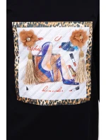 Šaty s 3D grafikou a ozdobnými volánky černé barvy Šaty s 3D grafikou a ozdobnými volánky černé barvy