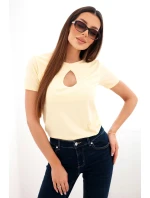 Dámská viskózová žebrovaná halenka s ozdobným výstřihem v model 22025272 žlutá - K-Fashion