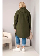 Dámský kabát Plus Size s kapucí model 22136661 na knoflíky khaki - K-Fashion Dámský kabát Plus Size s kapucí model 22136661 na knoflíky khaki - K-Fashion