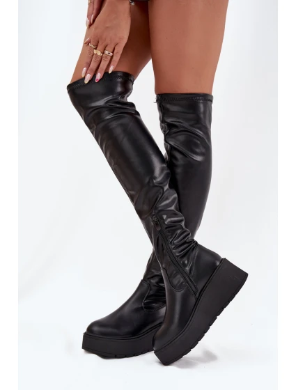 Dámské Kozačky Kolena Na Platformě A S Černé model 21707030 - Boto Dámské Kozačky Kolena Na Platformě A S Černé model 21707030 - Boto