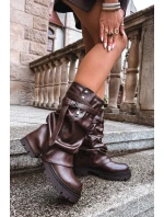 Dámské kozačky s  dílem do  s páskem čokoládové model 21715280 - Boto