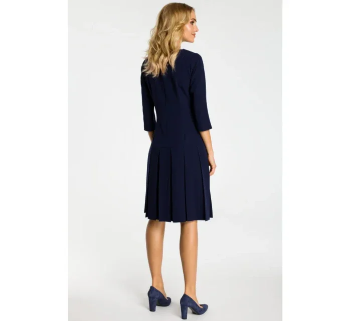 M336 Šaty se spadlým pasem a záhyby - tmavě modré