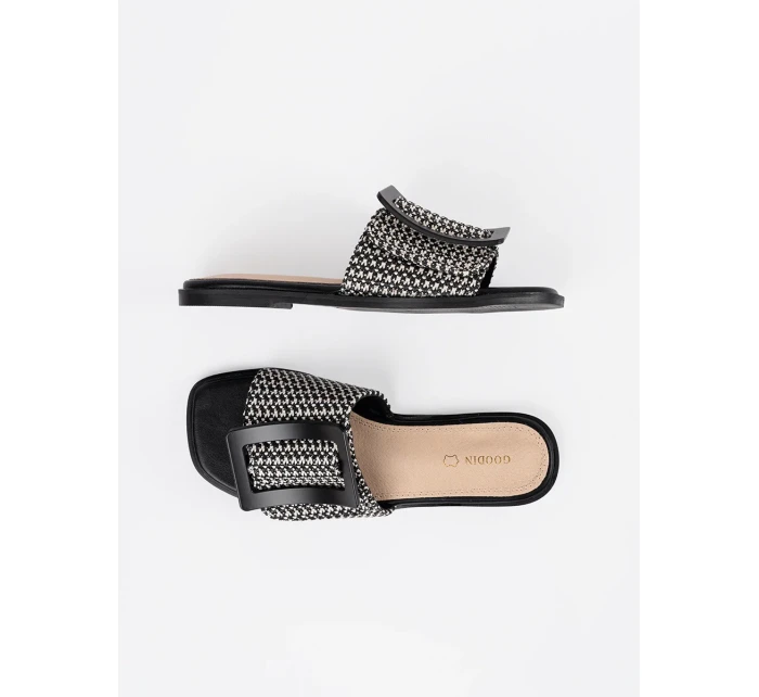 Praktické Czarno-biały dámské  nazouváky na plochém podpatku