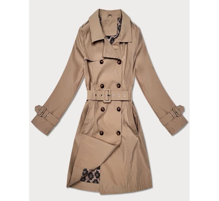 Płaszcz damski typu trencz z paskiem Goodlookin ciemny beżowy (KK60416-4#)