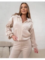 Dwuczęściowy komplet welurowy ze spodniami typu dzwony Goodlookin beżowy (821144)