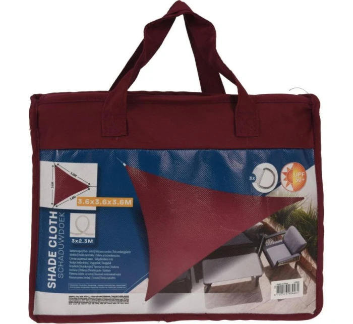 ZAHRADNÍ SLUNEČNÍK TROJÚHELNÍK 3,6X3,6X3,6M BORDÓ