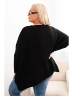 Svetr dámský Plus Size s model 21259042 volného střihu a rukávem 3/4 černý - K-Fashion