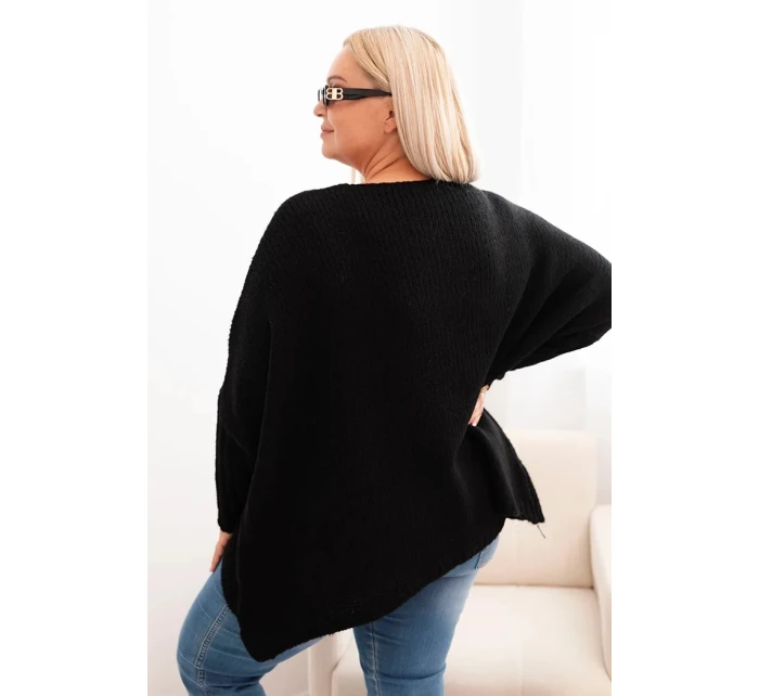 Svetr dámský Plus Size s model 21259042 volného střihu a rukávem 3/4 černý - K-Fashion