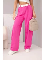 Dámské bavlněné kalhoty se širokými nohavicemi a pásem růžové Dámské bavlněné kalhoty se širokými nohavicemi a pásem růžové
