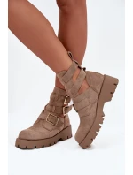 Dámské kotníkové boty s pásky a stříbrnými sponami béžové Helisse Dámské kotníkové boty s pásky a stříbrnými sponami béžové Helisse