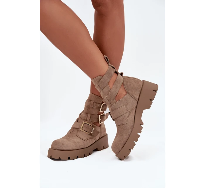 Dámské kotníkové boty s pásky a stříbrnými sponami béžové Helisse Dámské kotníkové boty s pásky a stříbrnými sponami béžové Helisse