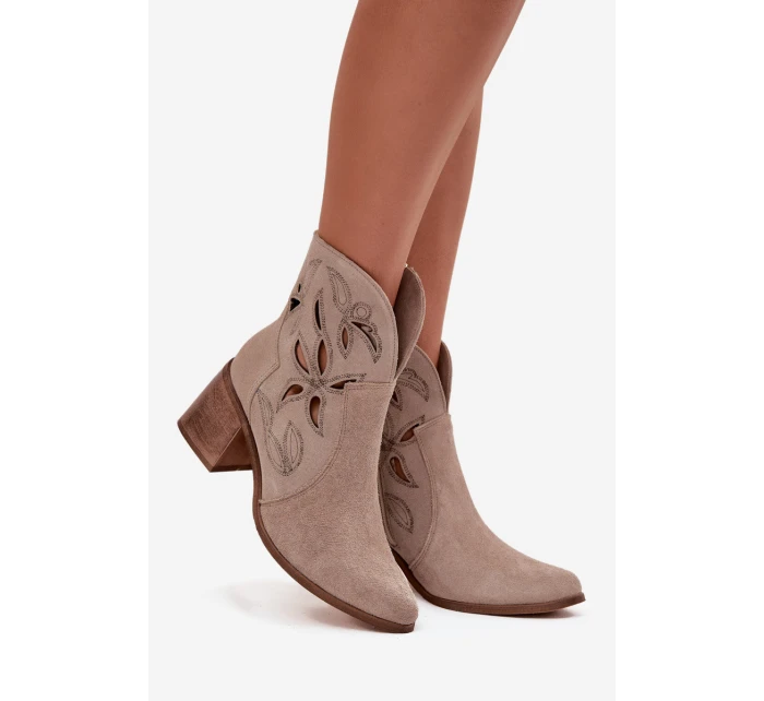 Dámské semišové boty s na podpatku  béžové model 21713148 - Zazoo