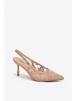 Dámské sandály na podpatku s krajkou tmavě béžové Pelivelle Dámské sandály na podpatku s krajkou tmavě béžové Pelivelle