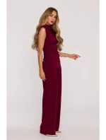 M890 Souprava s projmutým topem a širokými kalhotami - bordó