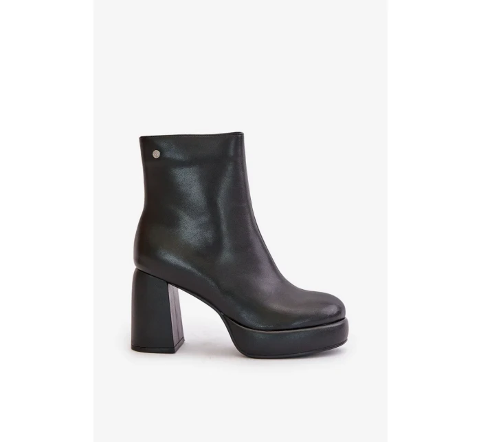 Kotníkové boty na podpatku z přírodní kůže GOE černé