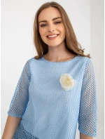 Dámská halenka LK BZ model 21402151 Světle modrá s bílou Lakerta - FPrice Dámská halenka LK BZ model 21402151 Světle modrá s bílou Lakerta - FPrice