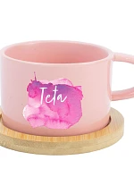 Akvarelový otisk Teta - růžový hrníček makronka 200 ml