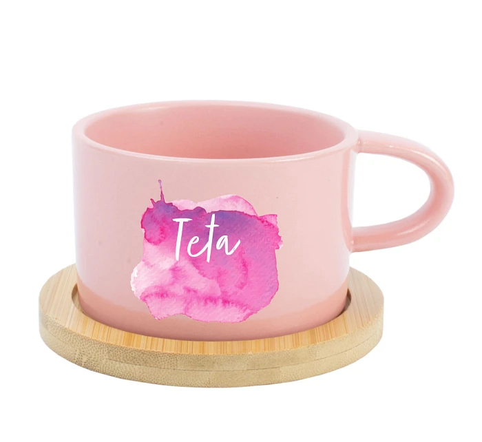 Akvarelový otisk Teta - růžový hrníček makronka 200 ml