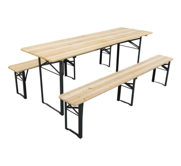 PIKNIKOVÝ BAROVÝ SET DŘEVĚNÝ STŮL A 2 LAVICE SKLÁDACÍ