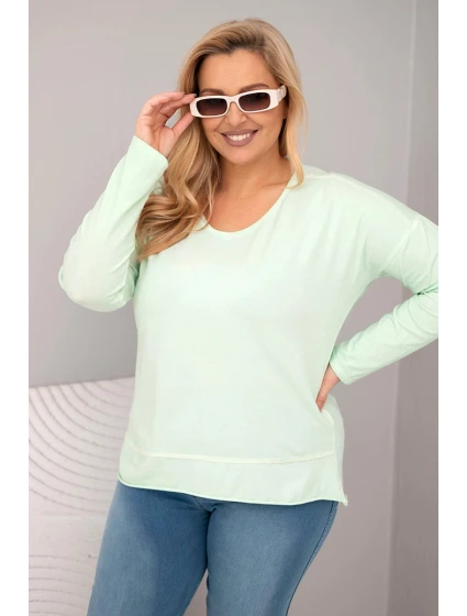 Dámská blůza Plus Size s V výstřihem a delším zadním dílem mátová
