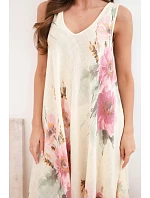 Dámské bavlněné midi šaty s krátkým rukávem a rozšířeným spodkem světle růžová