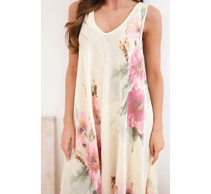 Dámské bavlněné midi šaty s krátkým rukávem a rozšířeným spodkem světle růžová