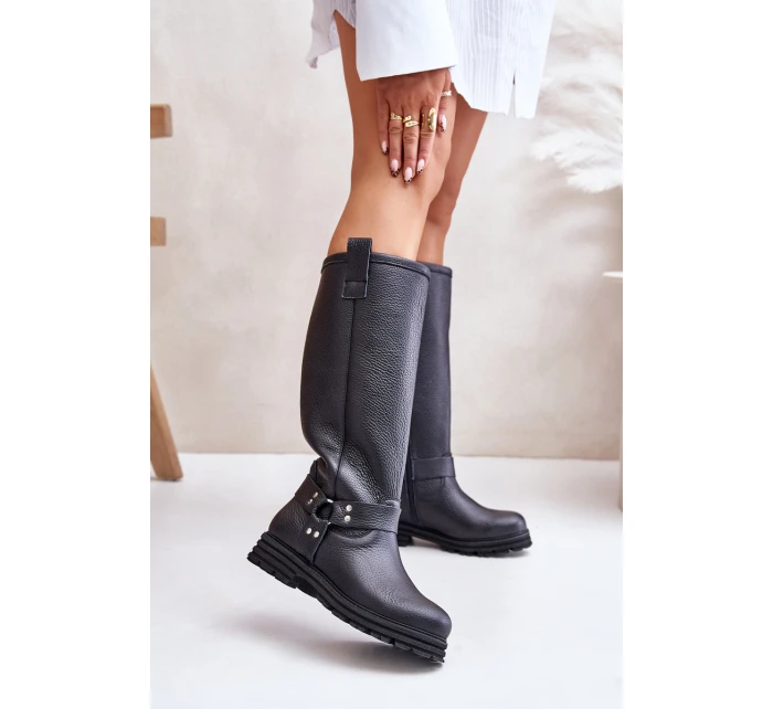 Kožené dámské holínky nad kolena černé Lewski 3615 Kožené dámské holínky nad kolena černé Lewski 3615