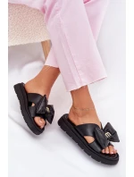 Dámské kožené sandály na platformě s mašlí model 21702245 černé - CheBello