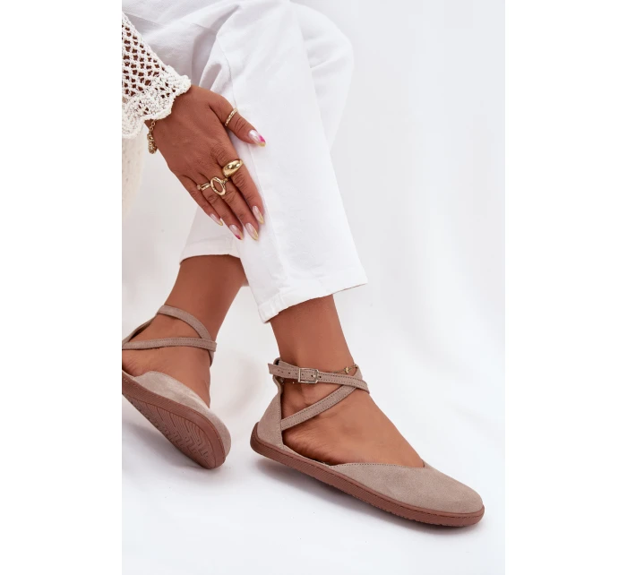Dámské Semišové Baletky Barefoot S Pásky Zazoo 191 Šedé