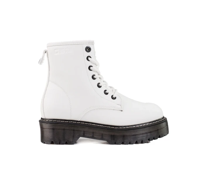 Výborné dámské kotníčkové boty bílé na plochém podpatku Výborné dámské kotníčkové boty bílé na plochém podpatku