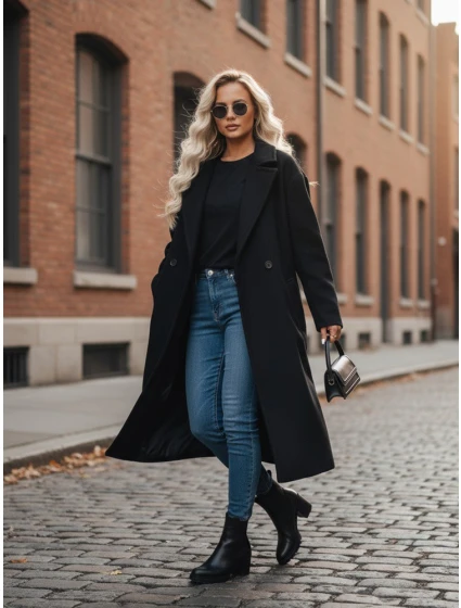 Dámský přechodný oversize kabát černý FashionStreet NY0764z Dámský přechodný oversize kabát černý FashionStreet NY0764z