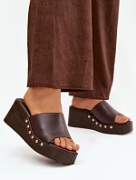 Dámské pantofle na platformě se zlatými sponami hnědé Arionne