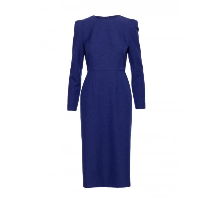 S412 Tužkové šaty s ozdobnými rameny - modré
