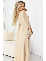 Dlouhé lehké třpytivé šaty 655-4 béžové - Numoco Dlouhé lehké třpytivé šaty 655-4 béžové - Numoco