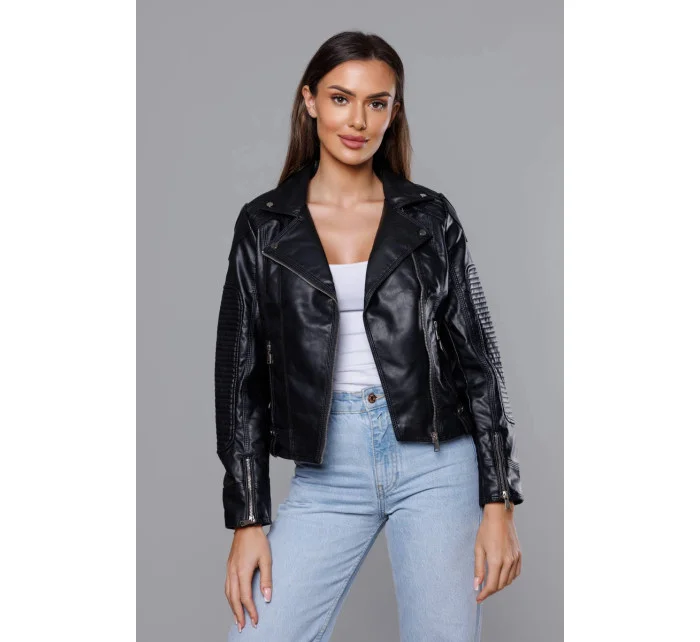 Černá bunda ramoneska s klopami model 18117116 - J.STYLE Černá bunda ramoneska s klopami model 18117116 - J.STYLE