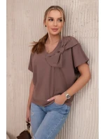 Bavlněná halenka s ozdobnou mašlí mocca